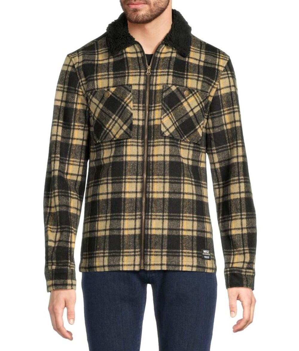 $199 NWT WeSC Multi Yellow Polyester Liam Faux Shearling Plaid Jacket Size S